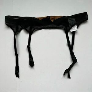 Intimissimi Black Lace Brown Trim Garter Belt One Size NWOT